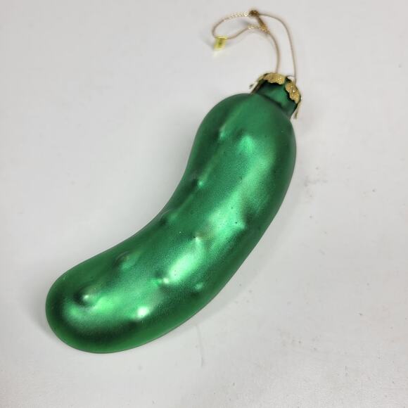 Vintage German Pickle Ornament 4" Green Glass Christmas Tradition Tree Decor - Picture 1 of 12